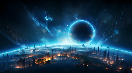 Wall Mural - earth in the cosmic sky, abstract space background of a planet in the universe