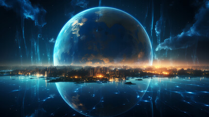 Wall Mural - earth in the cosmic sky, abstract space background of a planet in the universe