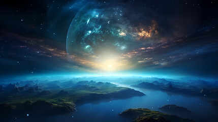 Wall Mural - earth in the cosmic sky, abstract space background of a planet in the universe