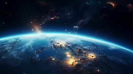 Wall Mural - earth in the cosmic sky, abstract space background of a planet in the universe