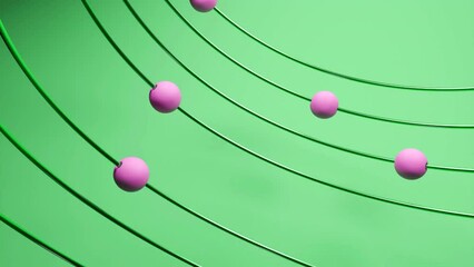 Fototapete - Colored balls move along lines. Design. Colored balls roll along metal brackets of the lines. Cartoon animation of rolling balls along lines