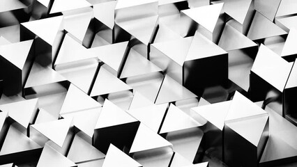Aufkleber - Metal triangles move on surface. Design. Background animation with moving 3d triangles. Dynamic movements of triangles on metal surface