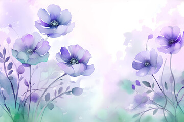 Wall Mural - Watercolor soft pastel purple flower border frame background painting for banner cover print design