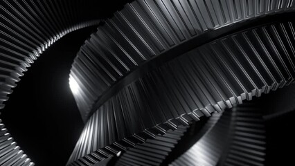 Poster - Abstract metal spinning stripes on a black background, monochrome. Design. Long tangled mechanism.