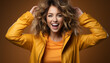 © Jeronimo Ramos - Beautiful woman with long blond hair smiling and looking at camera generated by AI