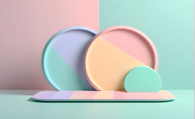 Empty 3D template featuring cute aesthetic, rounded edges, soft pastel color palette, shadow casting, ideal for character insertion. Generative AI