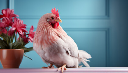 Sticker - A cute yellow chick perches on a table, looking at camera generated by AI