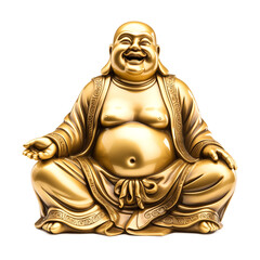 Wall Mural - Budai Laughing Buddha Golden Statue Isolated on Transparent Background

