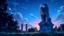 Statue Of Lion. Seamless Looping Time-lapse Virtual 4k Video Animation Background.