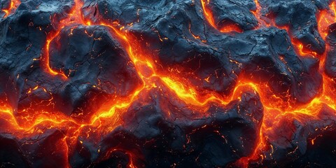 Lava texture, molten lava rock, flowing hot magma style 3D render style ground, terrain, red glowing hot, earth, steaming flow, volcano aftermath