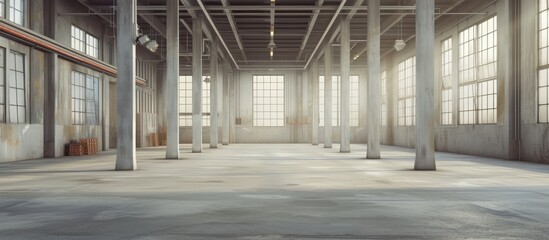 Detailed clean and empty industrial space with supporting poles.