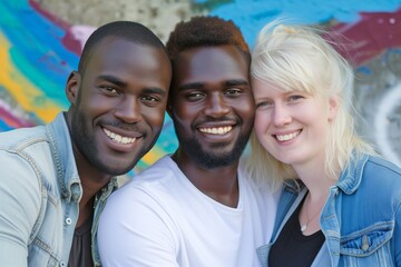 Polyamorous people, Smiling attractive white young woman living in a Polyamorous relationship with two black men