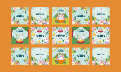 Sticker - happy easter day social media template vector flat design