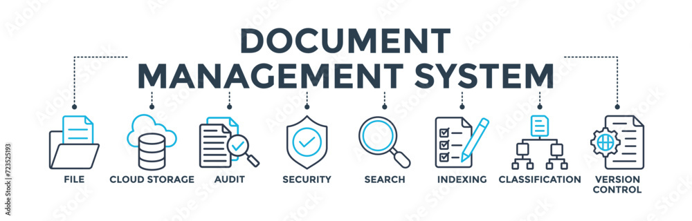 Document management system banner concept with icon of file, cloud ...
