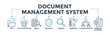 © anilofex - Document management system banner concept with icon of file, cloud storage, audit, security, search, indexing, classification, version control. Web icon vector illustration