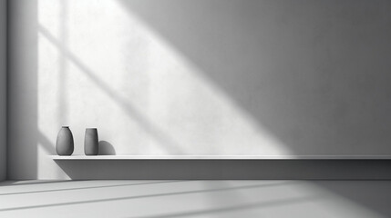 Fototapete - Abstract gray studio background texture for product with shadow and light.  Generative Ai. 