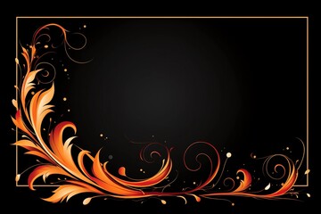 Wall Mural - A Fiery Vine Pattern on a Spotlit Black Background Sign or Invitation With Copy Space