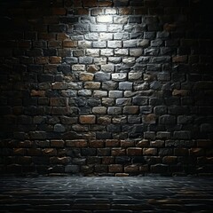 Wall Mural - 3d grunge brick interior with spotlight shining down