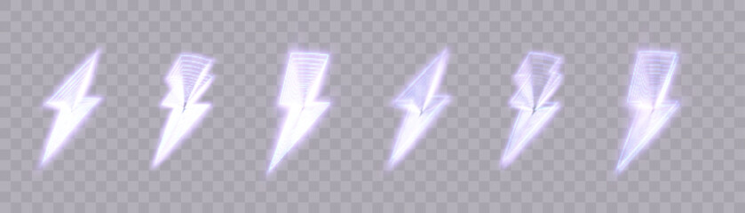 Poster - Glowing thunder lightning sign, electric discharge. Glowing icon. Neon lightning flash icon. Vector