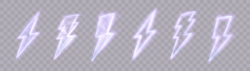 Poster - Glowing thunder lightning sign, electric discharge. Glowing icon. Neon lightning flash icon. Vector