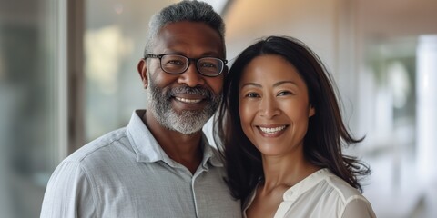 Portrait Mature couple African American and Asian lover love and affection between individuals of different racial