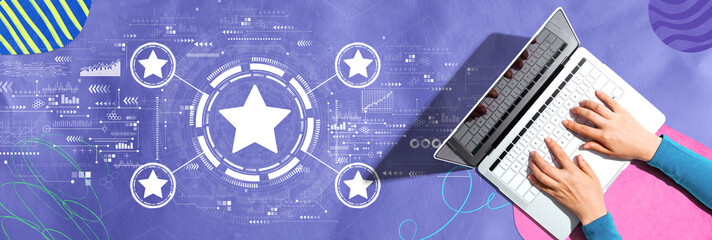 Aufkleber - Rating star concept with person using a laptop computer