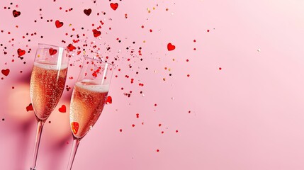 Clinking Champagne Glasses on Valentine Pink Background