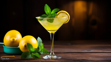 A martini glass with a slice of lemon on the side., genertive ai