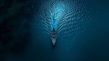 Boat Surfing Alone At Middle Of The Sea Or Ocean