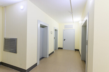 interior public place, house entrance. doors, walls, corridors staircase