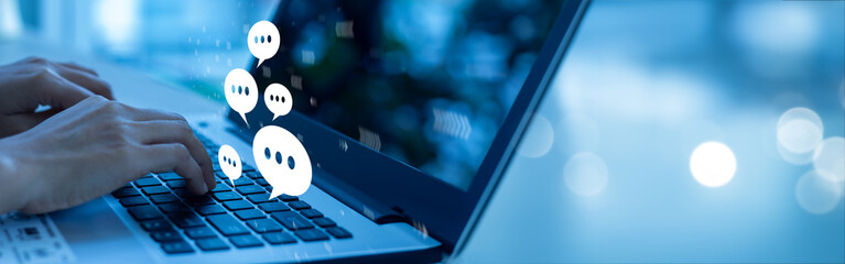 Businesswoman laptop using ,Social, media, Marketing concept.chat, speech, talk, social, media, chatting, network, message, technology, comment,