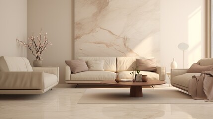 Wall Mural - A soft beige marble surface, ideal for a minimalist living room, in subtle, elegant HD