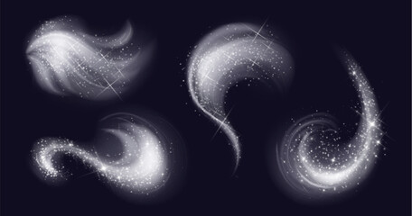 Wall Mural - white swirl fragrance wind spraying with glow effect and snow particles. realistic vector illustrati
