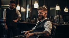 A Traditional Barber Shop, A Dapper Blue-eyed Man Sits With Poise, Surrounded By The Rich Scents Of Aftershave And The Gentle Buzz Of Clippers