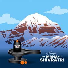 Canvas Print - shivling and kailash mountain maha shivratri blessing card design template vector