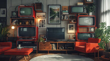Vintage Home Entertainment Setup With Classic Televisions And Modern Flair