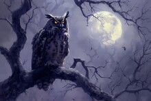 Night Owl Perched On A Tree Branch