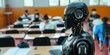 Modern classroom, teachers employ artificial intelligence to enhance education by delivering lessons, teaching from books, and facilitating learning among students.