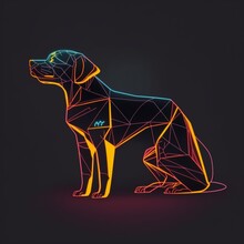 Minimalist Medium Quality Vector Art (neon Line Logo) Depicting A Tessellated Geometric Dog Surrounded By Bright Smoke Effects On A White, Symmetrical, (red, Black, White, Green) Background,