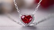 Elegant heart-shaped diamond necklace featuring a striking red stone at its center, Ai Generated