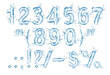 © Vector Tradition - Liquid water numbers with splash bubbles, transparent type font, aqua typeface, wet english digits and signs. Isolated 3d vector realistic numerical and glyph symbols ripples with aquatic reflections