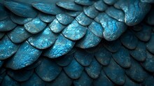 Macro Shot Of Vibrant Blue Dragon Scales With Water Droplets, Showcasing Intricate Textures And Patterns.