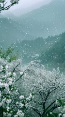 Wall Mural - A bunch of trees that are in the snow