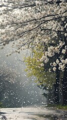 Wall Mural - A person with an umbrella under a tree