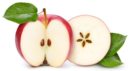 Canvas Print - Fresh organic apple with leaves isolated