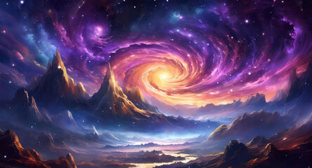 Gorgious Gradient galaxy background with planets