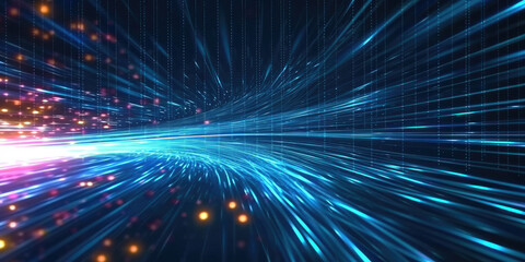 3D Rendering of abstract wire cable tunnel with digital binary data transmitting.blue Glowing data cables transferring information. 
futuristic, Technology, machine learning, big data, virtualization