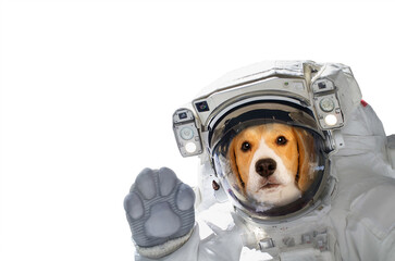 Wall Mural - portrait of a beagle dog in an astronaut costume isolated on a white. elements of this image furnish
