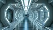 A spacecraft or futuristic structure with a white corridor tunnel.