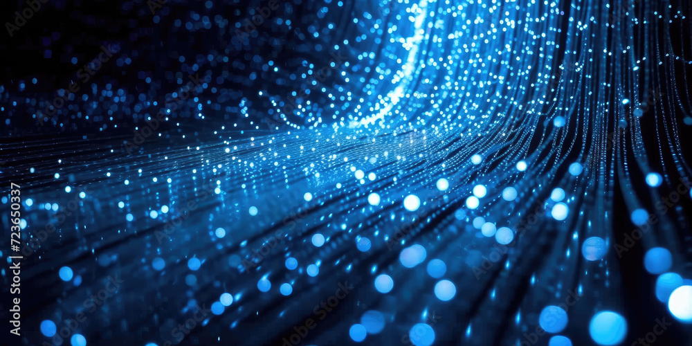 3D Rendering of abstract wire cable tunnel with digital binary data ...